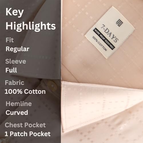 Image of 7-DAYS Men's Premium Formal Shirts - Regular Fit, Full Sleeve, 100% Pure Cotton, Self-Design, with Pocket - Stylish Office Shirts for Men