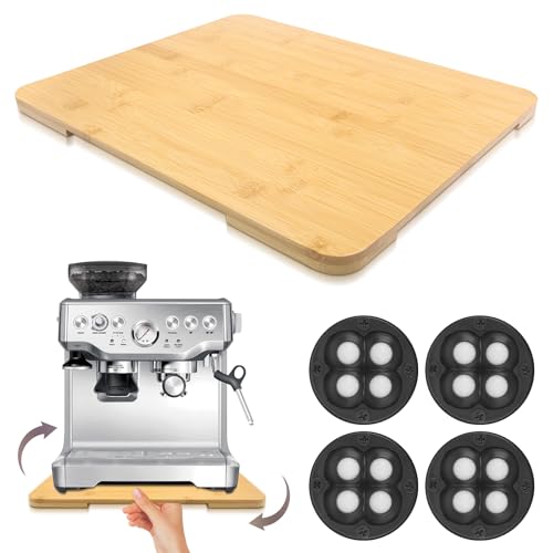 360° Rolling Tray Bamboo Appliance Slider for Kitchen Appliances, for Breville Espresso Machine Accessories, Sliding Tray for Coffee Maker Appliances Mat Easily from Under The Cabinet Natural13'×15.7'