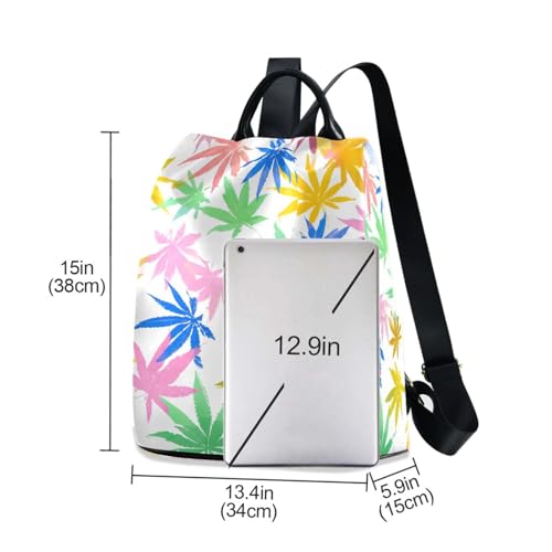 Mochila antirrobo de mujer con estampado de hojas pastel y pompón suave 3