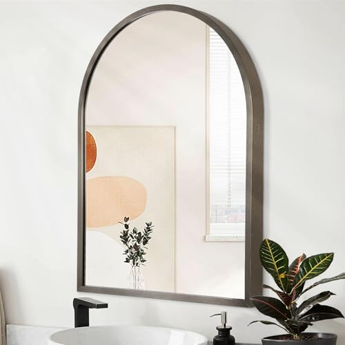 Image of Arch Bathroom Mirror, Metal Frame Wall Mounted Mirror Coffee Vanity Wall Mirror for Bedroom, Entryway, Living Room Vanity 20 inchx16 inch