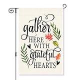 Gkodw Gather Here with Grateful Hearts Garden Flag, Funny Floral Welcome Yard Flag for Outside, Inspirational Flag Porch House Fall Summer Decor, Thanksgiving Hostess Housewarming Appreciation Gifts