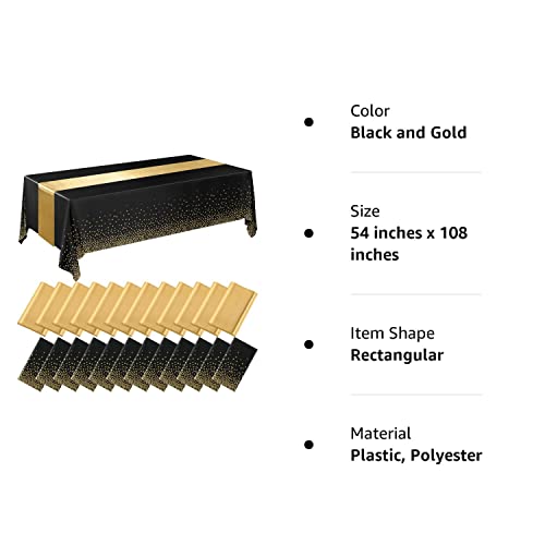 24 Packs Wedding Satin Table Runner Disposable Plastic Tablecloths 54 X 108 Inch Table Cloths For Parties Tablecloth 12 X 108 Inch Table Runners For Wedding Birthday Celebration (Black And Gold) #TOP7