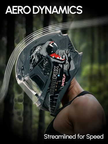 Image of HEADFOX N2F Wolf Full Face Bluetooth Helmets for Bike | Waterproof Smart Helmet for Man & Women | ISI Certified |Music, Waterproof, GPS, Built-in Bluetooth, LED Lights | Gloss