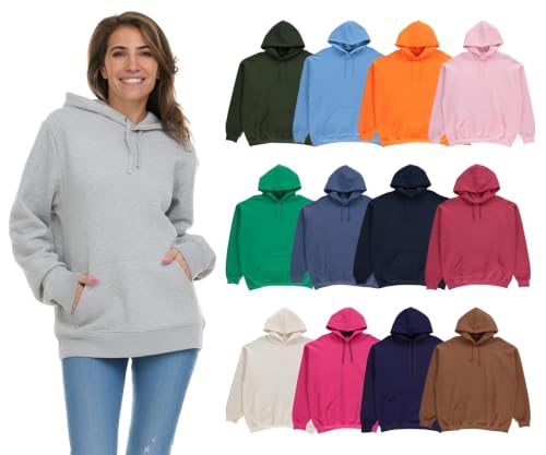 BILLIONHATS 12 Pack Women's Hoodie Oversized Sweatshirts, Cotton Blend, Bulk Womens Hoodies Bulk Sweatshirt Pack, Color ASST, Size Large