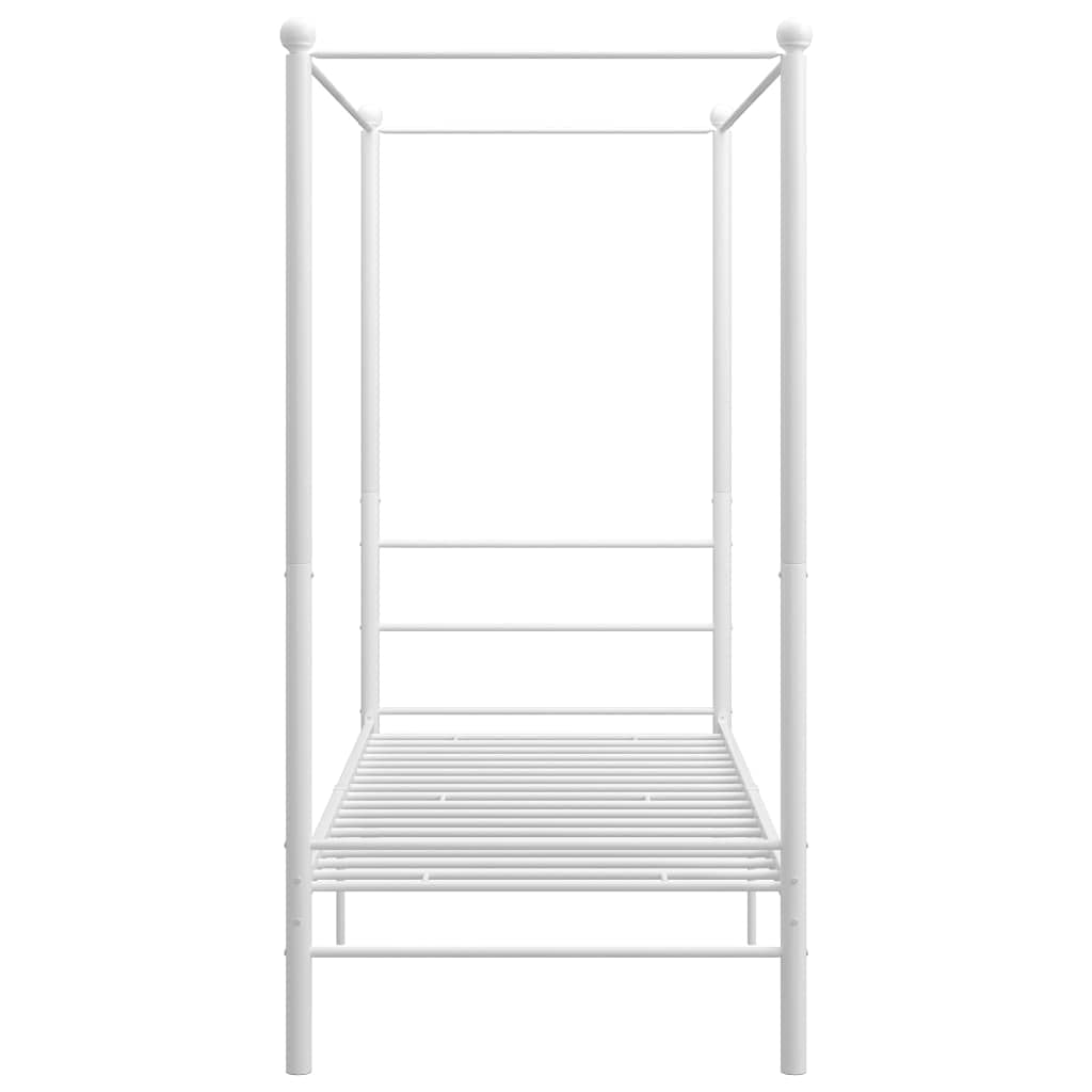 Łóżko z baldachimem, białe, metalowe, 90 x 200 cm, łóżko małżeńskie, łóżko pojedyncze, łóżko podwójne, do pokoju gościnnego, sypialni, schroniska, salonu
