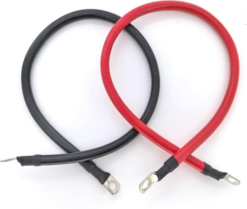 4 AWG Battery Cable 4AWG Gauge Pure Copper Battery Inverter Cables with 3/8 in Lugs Both Ends Power Inverter Wire Set for Automotive Solar Marine Boat RV Car Motorcycle Red and Black (2FT)