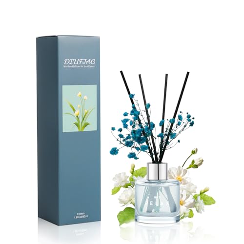 Freesia Diffuser Set, 50ml Scent Diffuser with Dried Flower for Bathroom Small Place, Last up to 30 Days