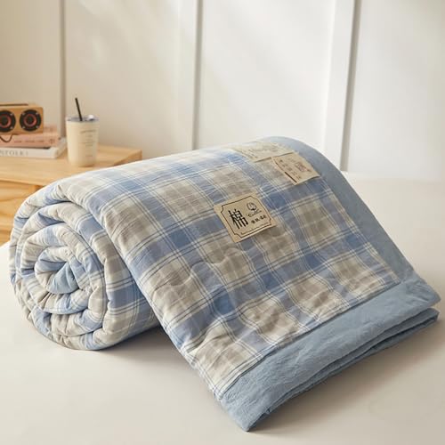 DOTBUY-SHOP Colcha Boutí Algodón, Cubrecama Suave Ligero y Transpirable, Patrón de Cuadros - Cubre Cama Multiusos para Primavera y Verano, Colchas para Cama 90/120/150/160 (Azul Amarillo,180x200cm)