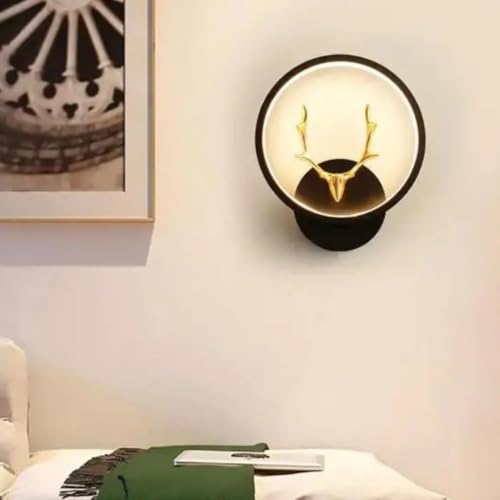 Image of fizzytech LED Deer Design Wall Light, 20 cm Round Decorative Wall Lamp, Black & Gold Finish with 3 Colour Changing Modes for Bedroom, Living Room & Hall, Pack of 2
