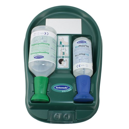 Augenspülstation Medidrop II mit 500ml NaCl und 250ml BioPhos74 Pufferlösung