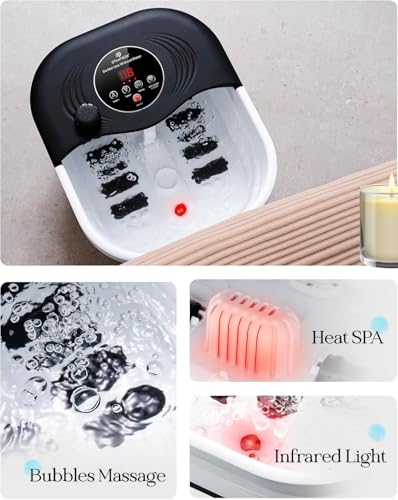Image of SPA4PIEDS Collapsible Heated Foot Spa Bath with Bubble, Foot Soaking Tub Featuring 8 Shiatsu Rollers Pumice Stone and Built-in Timer for Foot Relaxation, Self Care Gift for Mom,Dad,Parents(Black)