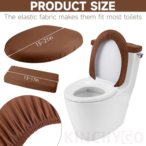 KINCHYGO, Toilet Lid Cover and Toilet Tank Lid Cover With Elastic Bottom for Bathroom Decor (Coffee)