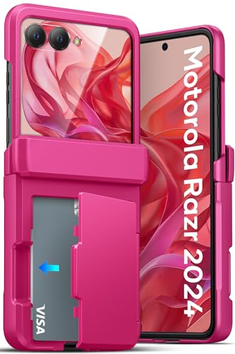 ATATOO for Motorola Razr 2024 Wallet Case, Card Holder (3 Cards), Hot Pink