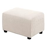 H.VERSAILTEX Ottoman Cover Slipcover Rectangle Fit Length 29'-34' Footrest Sofa Slipcovers Stool Cover Footstool Protector Covers Feature Stretch Thick Soft Jacquard Fabric Removable Washable - Ivory