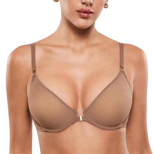 Image of INLYRIC Women's Front Closure Mesh Bra No Padding Demi