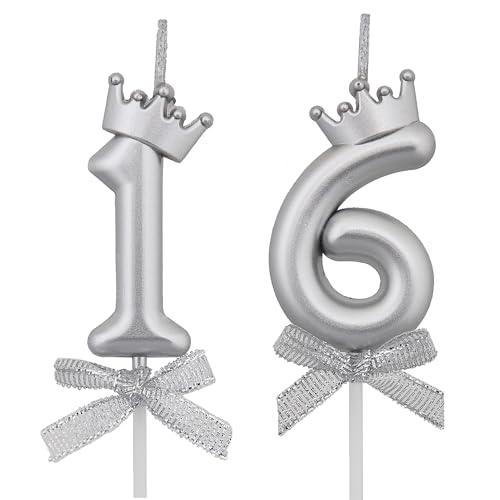 Silver Number 16 Birthday Candles