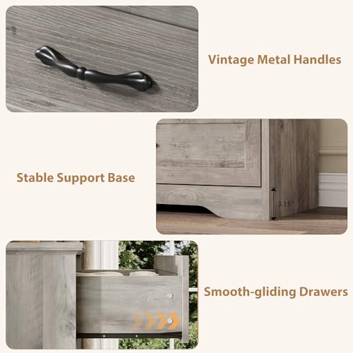GarveeHome 6 Drawers Dresser for Bedroom,Chest of Drawers with Wide Metal Handle,Farmhouse Modern Wooden Dresser,Natural Texture,Storage Organizer Dresser for Bedroom,Living Room,Kids Room(Grey)