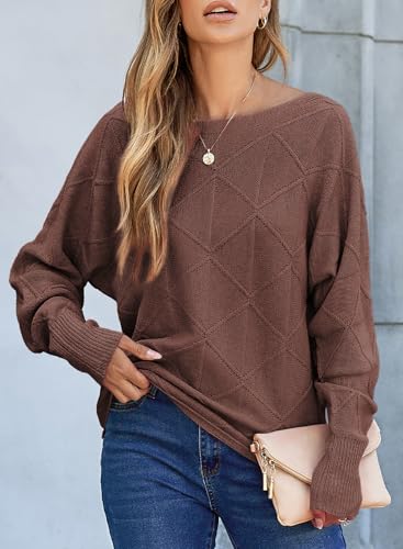 Image of EVALESS Casual Crewneck Sweaters for Women Fall Winter 2026 Lightweight Long Batwing Sleeve Pullover Sweaters Tops Clothes