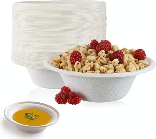 TRADENCT Lot de 50 bols en papier jetables super rigides biodégradables et compostables canne à sucre naturelle - alternatifs bagasse respectueux l'environnement pour pique-niques (350 ml)