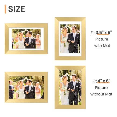 Image of upsimples 4x6 Picture Frame, Display Pictures 3.5x5 with Mat or 4 x 6 Without, Wall Hanging Photo Frames, Gold, 1 Pack