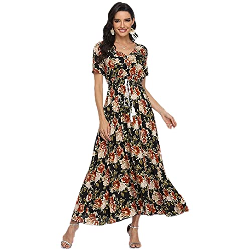 Robe d'été bohème avec cordon de serrage pour silhouette affinée