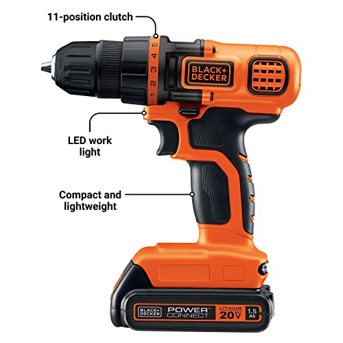 Black+Decker 20V Max* Powerconnect Cordless Drill/Driver + 44 Pc. Home Project Kit (Ldx50Pk) #TOP1