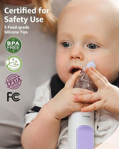 Image of GROWNSY Nasal Aspirator for Baby, Electric Baby Nose Sucker, Automatic Nose Cleaner with Larger Suction Chamber and More Powerful Suction, Music and Light Soothing Function, Purple