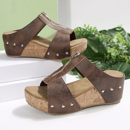 Northend Lumi Stud Wedges Shoes, Women's Thick Sole Comfy Leather Wedge Non-slip Slides, Summer Sandals Cork Sandals4