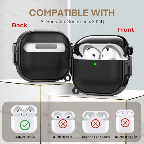Image of Maxjoy for AirPods 4 Case with Lock, Cute AirPods 4 Case Lock Protective Hard AirPod 4 Generation Cover for Women Men with Keychain Clip for AirPod 4th Generation Cover 2024, Black