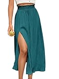 SweatyRocks Women's Casual High Waist Split Thigh Skirts High Waisted Solid Midi Skirts Teal Blue Medium