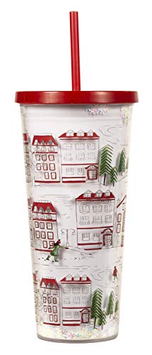 Cute Christmas Tumbler With Lid And Straw, 24 Oz Tumbler, Insulated Cup, Double Wall Travel Tumbler, Reusable Plastic Water Bottle, Holiday Toile #TOP28