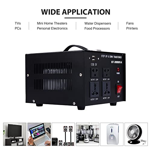 Co-Z Step Up & Down Transformer 3000W, Pc & Appliances Uninterruptible Power Supply Outlet Accessory, 110V To 220V/220V To 110V Voltage Converter W 5V Usb Outlets Ports, Us, & Universal Sockets #TOP2