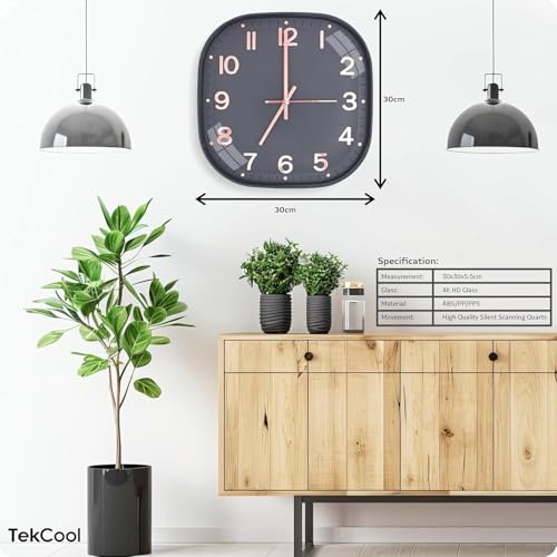 Image of TEKCOOL Plastic Analogue Wall Clock 12 inch Silent Quartz Decorative Wall Clock Non-Ticking Classic Clock Battery Operated Round Easy to Read for Room /Home /Kitchen /Bedroom /Office /School.Grey Gold-