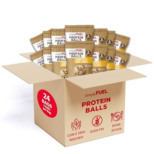 simplyFUEL Whole-Food Protein Balls (Peanut Butter Honey Almond) - 8 g High-Protein, Gluten-Free, Healthy Snack for Adults &amp; Kids (1.6 oz - Pack of 24)
