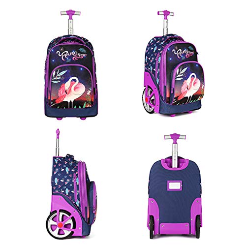 Rolling Rugzak voor kinderen volwassenen, trolley tassen wielen schoolrugzak voor kinderen reizen laptop boeken tas… - Afbeelding 5
