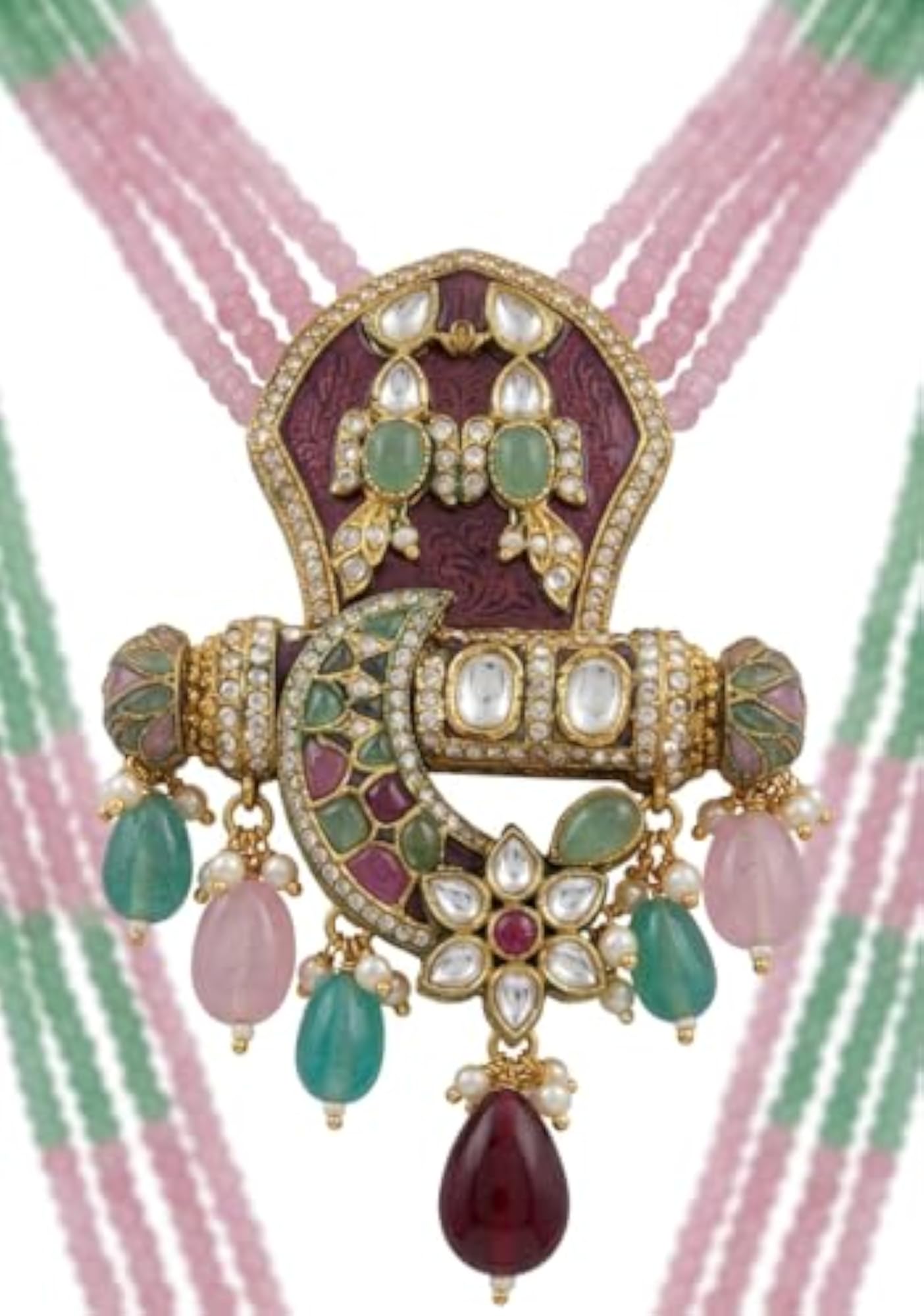 Flower Pendant Necklace Set with Beads & Pearl Chain