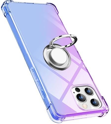 iPhone 16 Pro 用 ケース リング TPU 薄型 軽量シリコン グラデーション色 ケース アイフォン16 Pro カバー 耐衝撃 指紋防止 車載ホルダー対応 防塵 一体型 人気 携帯カバー(パープルブルー)