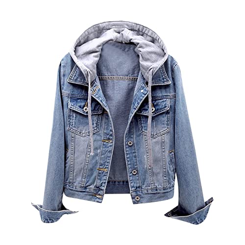 RKSTN Winter Coats Denim Jackets for Women Slim-Fit Hooded Jacket Velvet Jean Blouse Button Hoodies Trendy Hoodie Outerwear