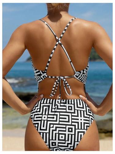 Verdusa Women's One Piece Elegant Graphic Swimsuit Criss Cross Tie Back Monokini2