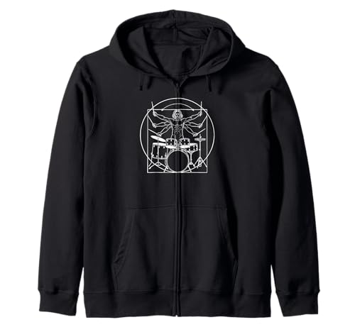 DA Vinci Vitruvian Drummer Man Rock Music Fan Rock n Roll Zip Hoodie