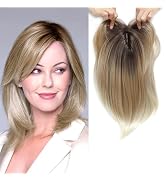 Fine Plus 12 Inch Hair Topper Layered Synthetic Hair Toppers for Women with Thinning Hair Ombre B...