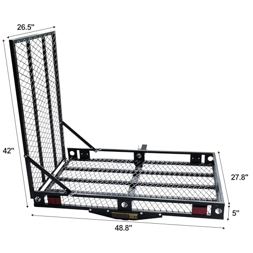 Hitch Cargo Carrier with Ramp for Mobility Scooter - 500 Lbs Capacity, 48.8" x 27.8" x 42", Fits 2" Hitch Receiver on Car, Truck, SUV, and Van - Thumbnail 3