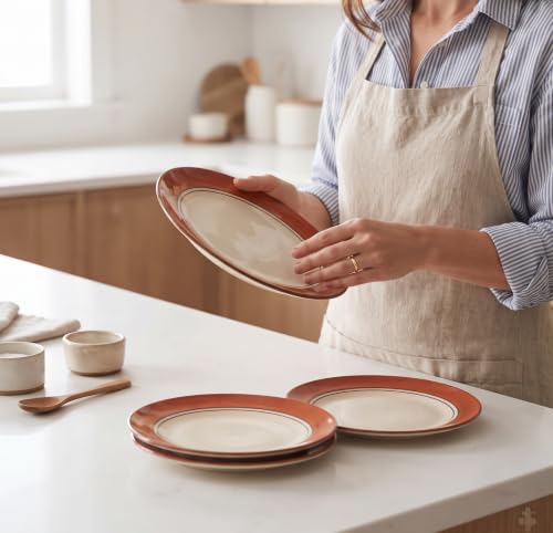 Image of Freakway Brown and White Ceramic Stoneware Plates Set of 4 Pieces