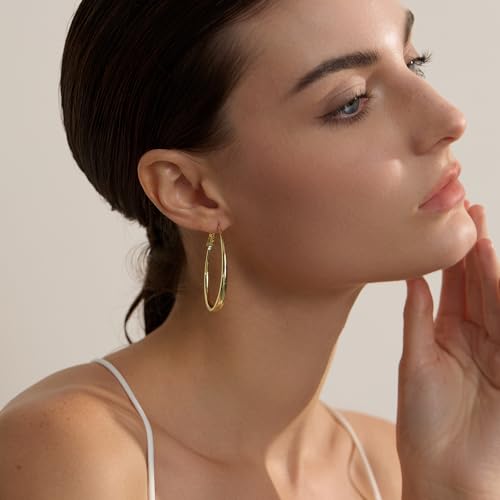 Lightweight Oval Hoop Earrings for Women - 14K Gold Plated, Rose Gold Plated and Sterling Silver Plated Large Oblong Hoop Earrings for Women Statement Jewelry Gift2