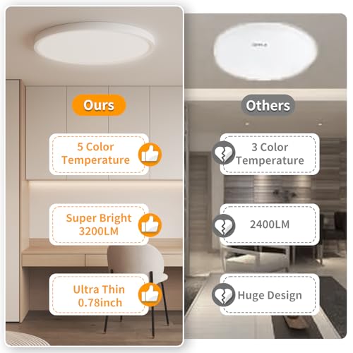 Aphyni 12 Pack 12inch LED Ceiling Light Flush Mount 24W 3200LM 5 Color Selectable 2700K-6500K Ultra Thin Round Bright Lights Fixtures for Kitchen Bedroom Bathroom Hallway Closet Laundry Office by Aphyni - Image 6