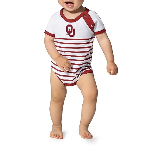 Little King NCAA Striped Bodysuit with Shoulder Snap and Embroidered Logo-Oklahoma-Crimson Trim-0-3 Months