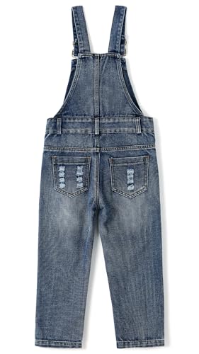 KIDSCOOL SPACE Girls Denim Overalls, Elastic Waistband Inside Washed Ripped Holes Jeans Jumpsuit2