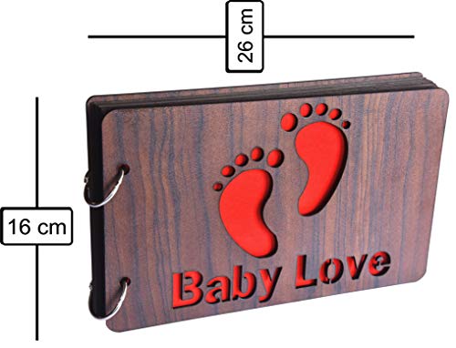 Image of Wooden Photo Album Scrapbook|Baby Love|26cmx16cmx4cm|Brown|Set 1