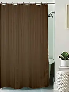 Lushomes Shower Curtain, Striped Coffee Thin Stripe, Polyester Waterproof 6x6.5 ft with Hooks, Non-PVC, Non-Plastic, for Washroom, Balcony for Rain, 12 Eyelet & Hooks (6 ft W x 6.5 Ft H, Pk of 1)