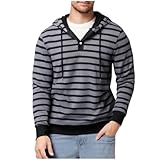Men's Pullover Hoodies Stripe Jacquard Long Sleeve Drawstring Casual Hooded Sweatshirts Fashion Color Block Shirt